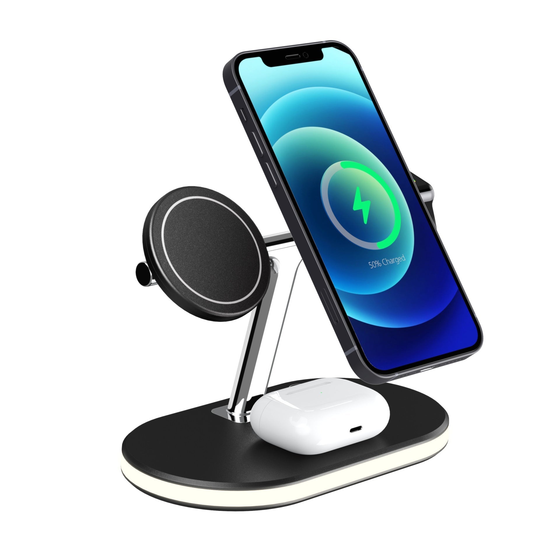 HKM-227091 Three-in-One Magnetic Wireless Fast Charging Bracket with Night Light – Compatible with Lithium Battery Devices