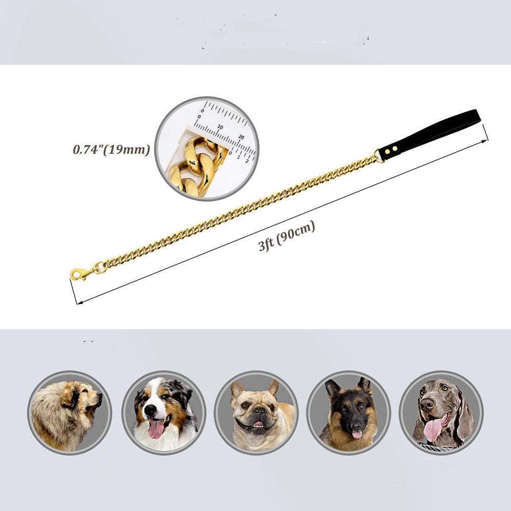 HKM-2271549 Golden Stainless Steel Pet Dog Leash for Small to Medium Breeds