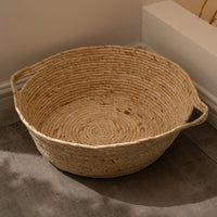HKM-2271805 Rattan Cat Nest for All Seasons - 35cm Diameter, Comfortable Corn Skin Knitting with PP Cotton