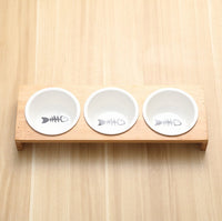 HKM-2271933 Bamboo Frame Ceramic Pet Feeder Bowls - Single, Double, or Triple Design for Cats