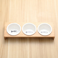 HKM-2271933 Bamboo Frame Ceramic Pet Feeder Bowls - Single, Double, or Triple Design for Cats