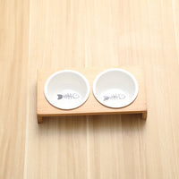 HKM-2271933 Bamboo Frame Ceramic Pet Feeder Bowls - Single, Double, or Triple Design for Cats
