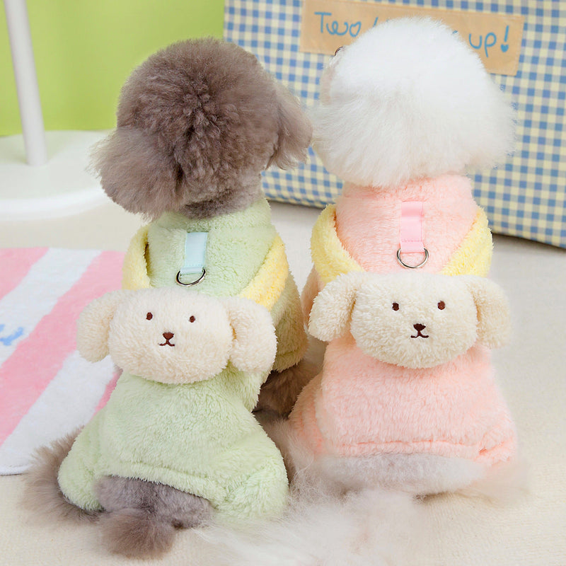 HKM-2272317 Fluffy Dog Jacket for Small Dogs - Four-Legged Coat in Yellow, Pink, and Green