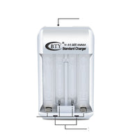 HKM-227283 White Plastic No. 5 7 Battery Charger - Dual Slot, Input 100V-240V, Output 1.2V, Compact Design