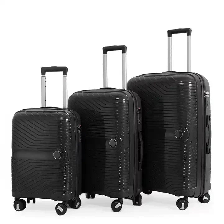 HKM-227411 PP Luggage Set - 3 Waterproof Hard Shell Travel Suitcases in 20'', 24'', and 28'' Sizes