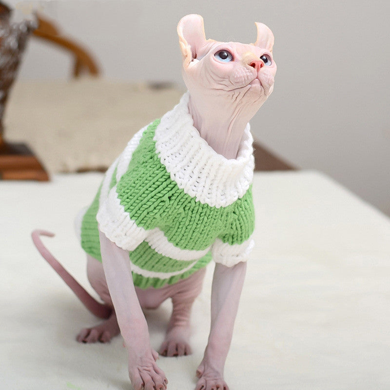 HKM-2275517 Handmade Wool Sweater for Hairless Cats - Multi-Color Stripes, Various Sizes Available