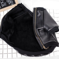 HKM-2275901 Velvet Zipper Stretch PU Leather Dog Clothes for Schnauzers - Black, Two-Legged Design
