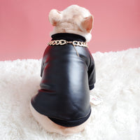 HKM-2275901 Velvet Zipper Stretch PU Leather Dog Clothes for Schnauzers - Black, Two-Legged Design