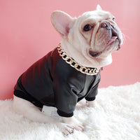 HKM-2275901 Velvet Zipper Stretch PU Leather Dog Clothes for Schnauzers - Black, Two-Legged Design