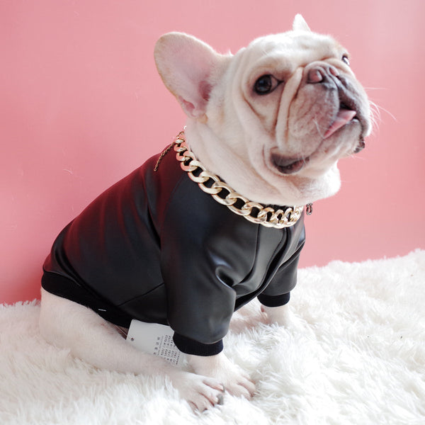 HKM-2275901 Velvet Zipper Stretch PU Leather Dog Clothes for Schnauzers - Black, Two-Legged Design