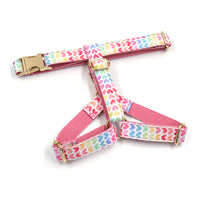 HKM-2276797 Colorful Heart Pattern Pet Chest Strap with Gold Buckle for Dogs - Adjustable Sizes XS to L