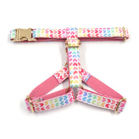 HKM-2276797 Colorful Heart Pattern Pet Chest Strap with Gold Buckle for Dogs - Adjustable Sizes XS to L