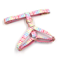 HKM-2276797 Colorful Heart Pattern Pet Chest Strap with Gold Buckle for Dogs - Adjustable Sizes XS to L