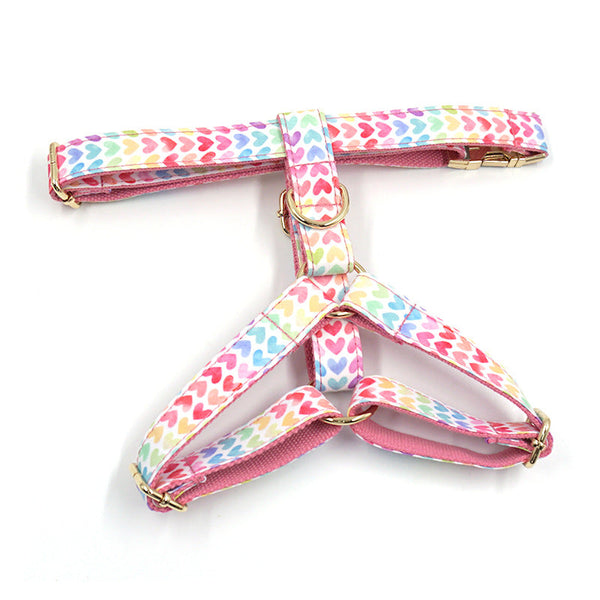 HKM-2276797 Colorful Heart Pattern Pet Chest Strap with Gold Buckle for Dogs - Adjustable Sizes XS to L