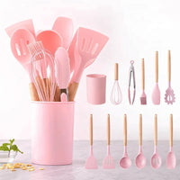 HKM-227731 12-Piece Silicone Kitchen Utensil Set with Storage Bucket - High Temperature Resistant Cooking Tools