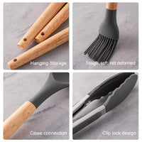 HKM-227731 12-Piece Silicone Kitchen Utensil Set with Storage Bucket - High Temperature Resistant Cooking Tools