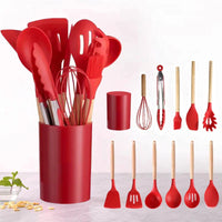 HKM-227731 12-Piece Silicone Kitchen Utensil Set with Storage Bucket - High Temperature Resistant Cooking Tools