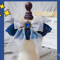 HKM-2279485 Handmade Sapphire Bow Collar Bib for Cats and Dogs with Long Scarf Design