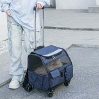 HKM-2279741 Portable Cat Backpack with Optional Pull Rod - Solid Color Options Available in White and Blue