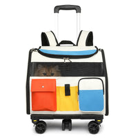 HKM-2279741 Portable Cat Backpack with Optional Pull Rod - Solid Color Options Available in White and Blue