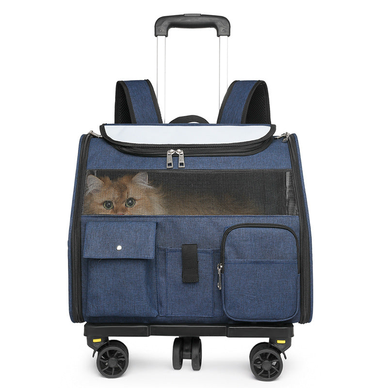 HKM-2279741 Portable Cat Backpack with Optional Pull Rod - Solid Color Options Available in White and Blue