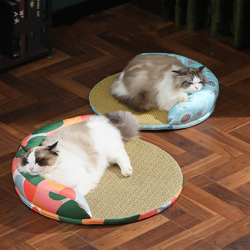 HKM-2281149 Rattan Cat Sofa Pet Bed with Sponge Cushion - Water Park & Camouflage Color Options