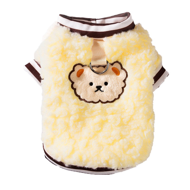 HKM-2282045 Cozy Fleece Dog Hoodie with Bear Pattern, Soft Pullover for Autumn and Winter - Various Sizes Available