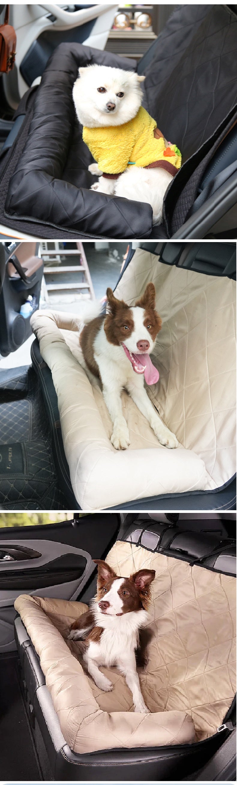 HKM-2282301 Rear Car Dog Bed Mat in Black and Khaki Cotton for Pet Comfort