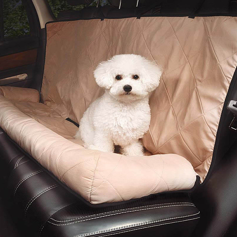 HKM-2282301 Rear Car Dog Bed Mat in Black and Khaki Cotton for Pet Comfort