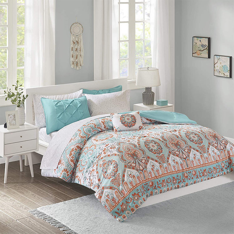 HKM-228499 Three or Four-Piece Quilt Cover Bedding Set in Water Green, Navy Blue, Coral Red, and Purple - Available Sizes 172x218 cm to 233x244 cm