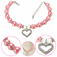 HKM-2285885 Elegant Imitation Pearl Pet Necklace with Alloy Pendant and Rhinestone Accents
