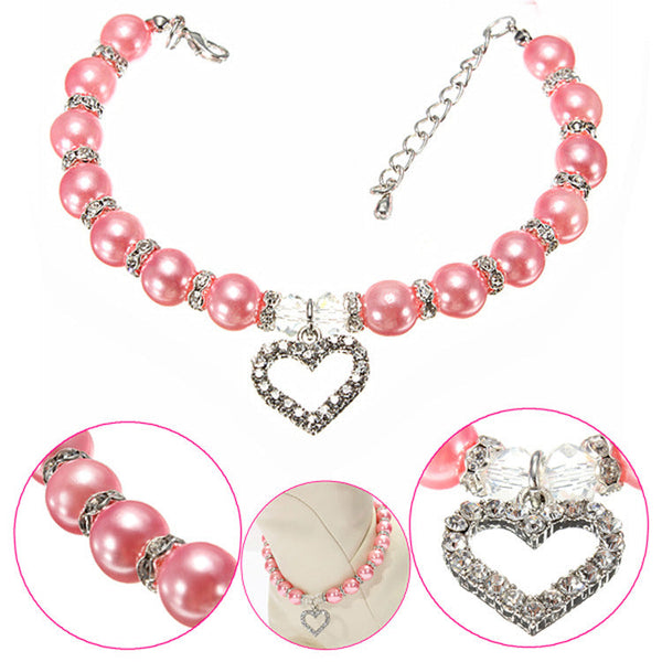 HKM-2285885 Elegant Imitation Pearl Pet Necklace with Alloy Pendant and Rhinestone Accents
