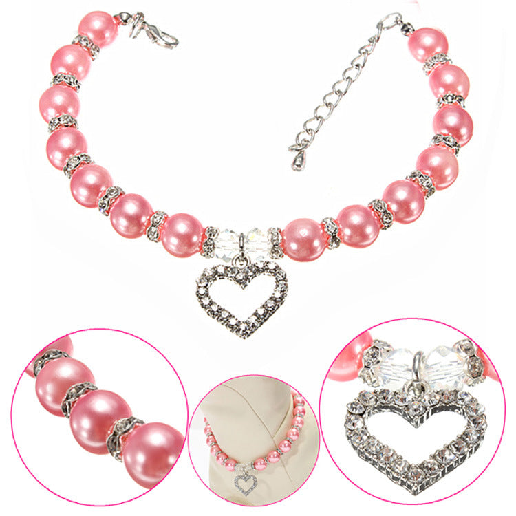 HKM-2285885 Elegant Imitation Pearl Pet Necklace with Alloy Pendant and Rhinestone Accents