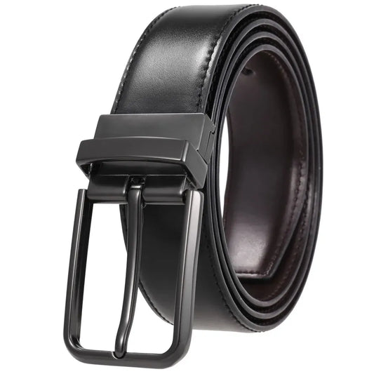 HKM-228883 Men's Leather Belt with Rotating Pin Buckle, Adjustable Fit, Classic Style