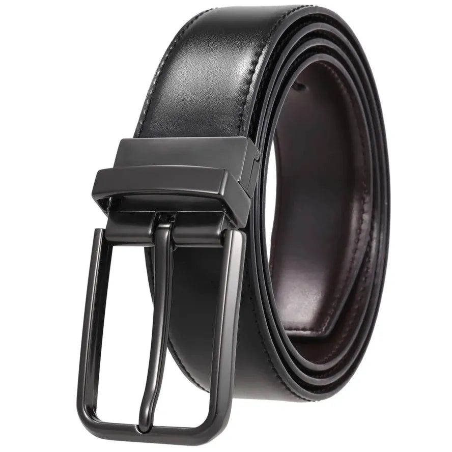 HKM-228883 Men's Leather Belt with Rotating Pin Buckle, Adjustable Fit, Classic Style