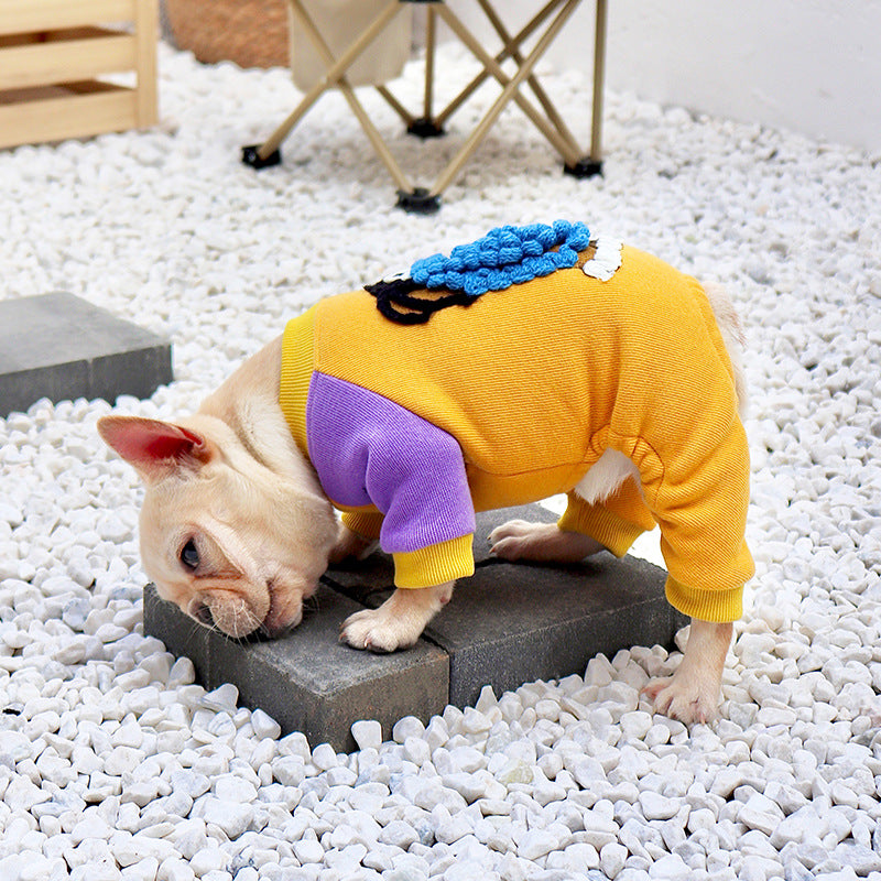 HKM-2289597 Plush Winter Pet Apparel for Small Dogs - Warm Cotton Four-Legged Clothes in Yellow