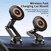 HKM-229075 Universal 15W Wireless Charging Car Mount with 360-Degree Rotating Magnetic Holder