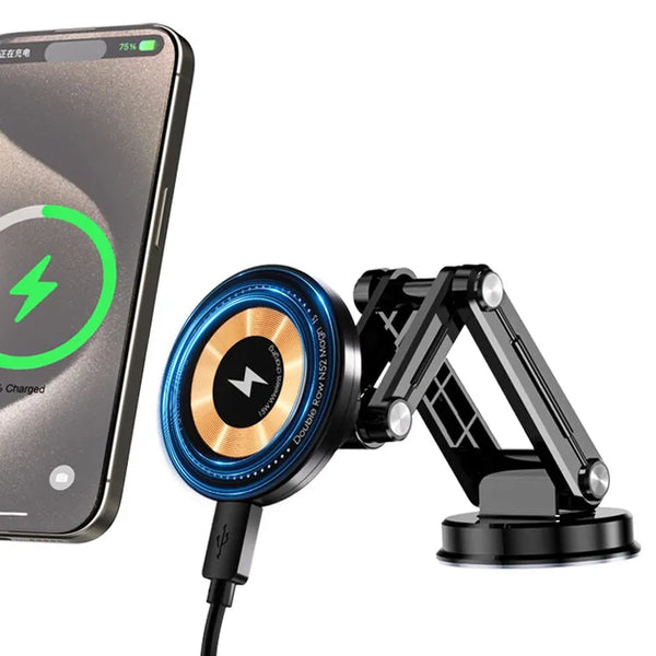 HKM-229075 Universal 15W Wireless Charging Car Mount with 360-Degree Rotating Magnetic Holder
