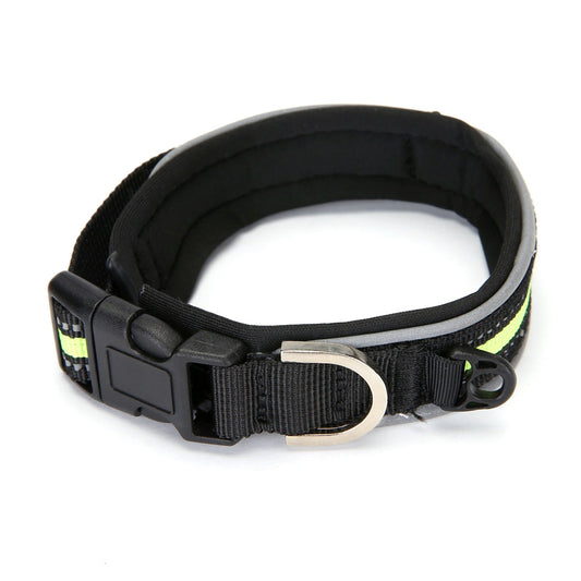 HKM-2291005 Reflective Nylon Adjustable Dog Collar in Black and Green - Sizes S, M, L, XL