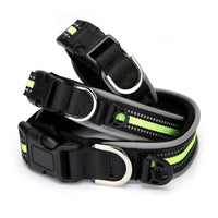 HKM-2291005 Reflective Nylon Adjustable Dog Collar in Black and Green - Sizes S, M, L, XL