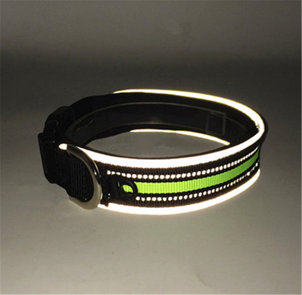 HKM-2291005 Reflective Nylon Adjustable Dog Collar in Black and Green - Sizes S, M, L, XL