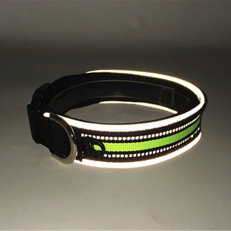HKM-2291005 Reflective Nylon Adjustable Dog Collar in Black and Green - Sizes S, M, L, XL