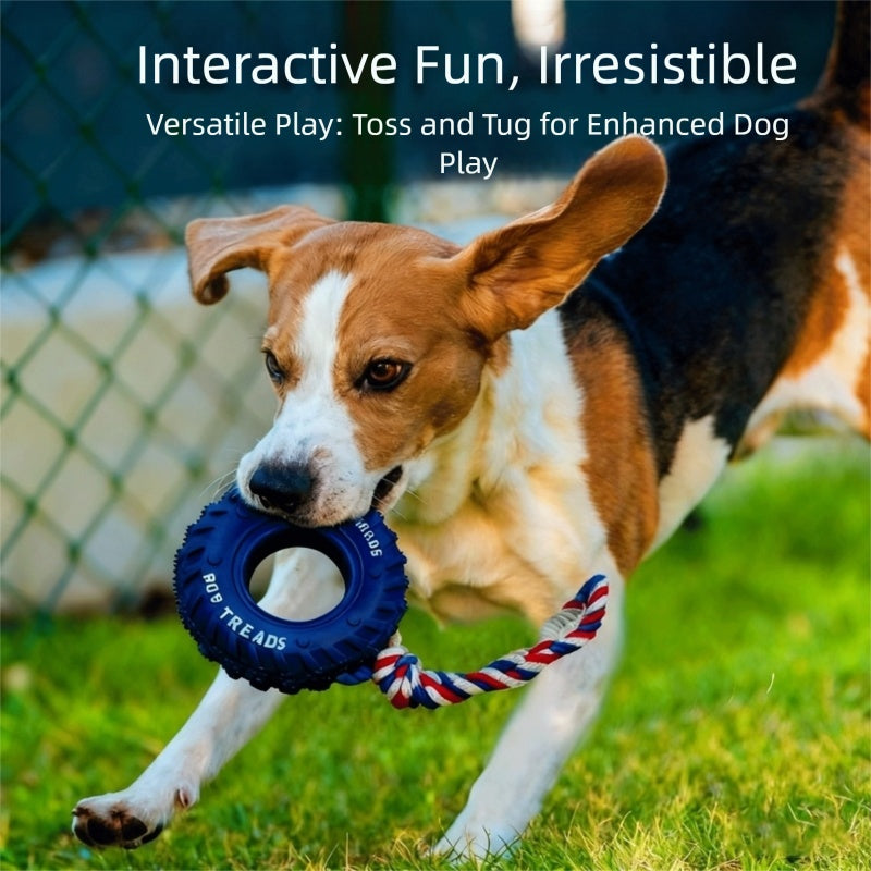 HKM-2291645 Interactive Dog Chew Toy with Rubber Tire and Cotton Rope for Medium to Large Aggressive Chewers