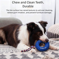HKM-2291645 Interactive Dog Chew Toy with Rubber Tire and Cotton Rope for Medium to Large Aggressive Chewers