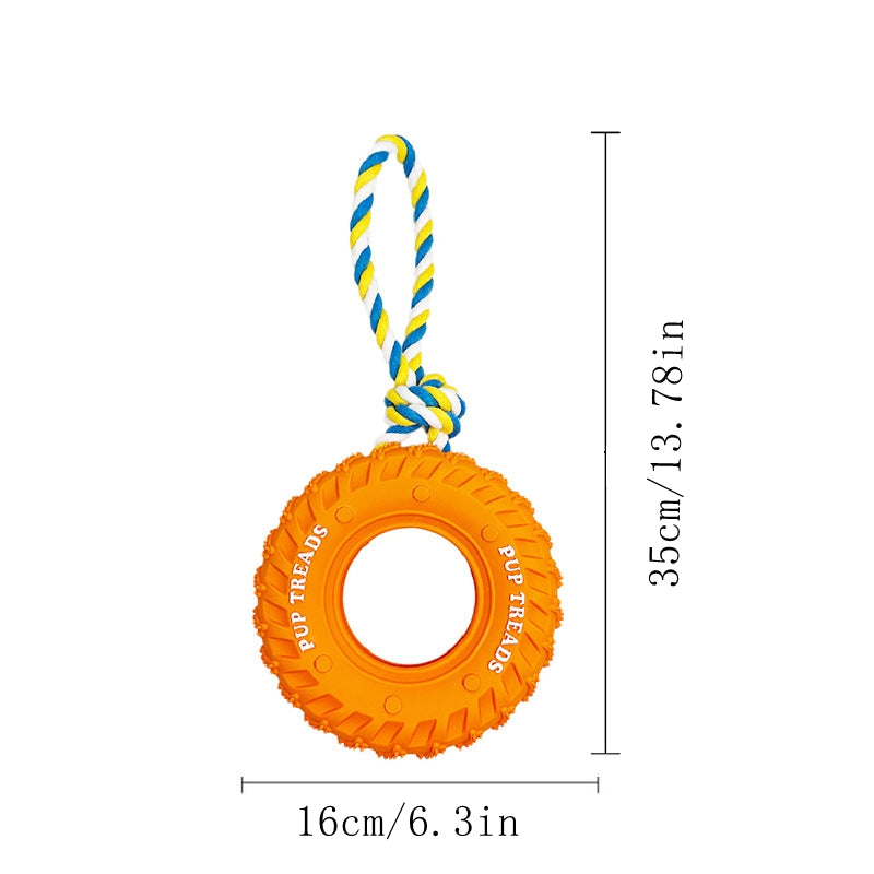 HKM-2291645 Interactive Dog Chew Toy with Rubber Tire and Cotton Rope for Medium to Large Aggressive Chewers