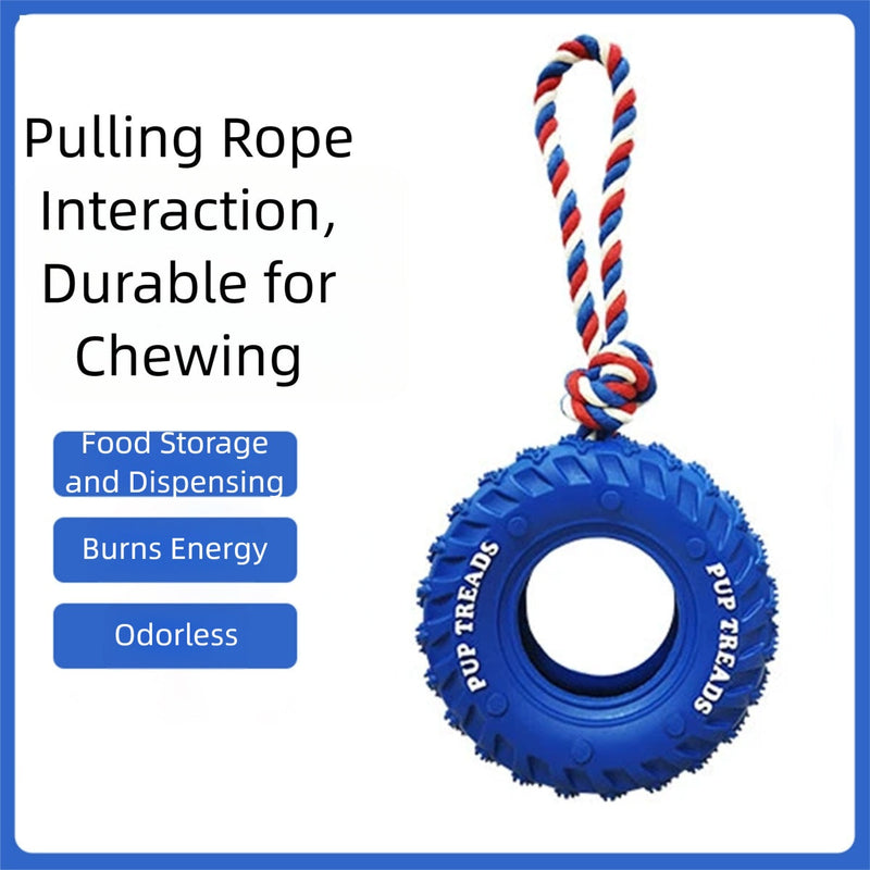 HKM-2291645 Interactive Dog Chew Toy with Rubber Tire and Cotton Rope for Medium to Large Aggressive Chewers