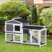 HKM-2292669 2-Tier Wooden Indoor Rabbit Hutch with Ramp and Run Area for Small Animals