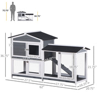 HKM-2292669 2-Tier Wooden Indoor Rabbit Hutch with Ramp and Run Area for Small Animals