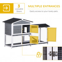 HKM-2292669 2-Tier Wooden Indoor Rabbit Hutch with Ramp and Run Area for Small Animals