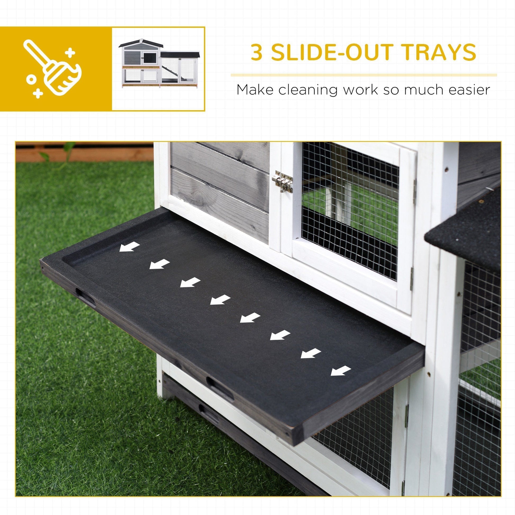 HKM-2292669 2-Tier Wooden Indoor Rabbit Hutch with Ramp and Run Area for Small Animals